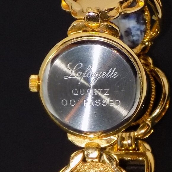 Vintage Ladies Lafayette Carved Semi-Precious Stone Scarab Mother-of-Pearl Watch - Picture 3 of 14